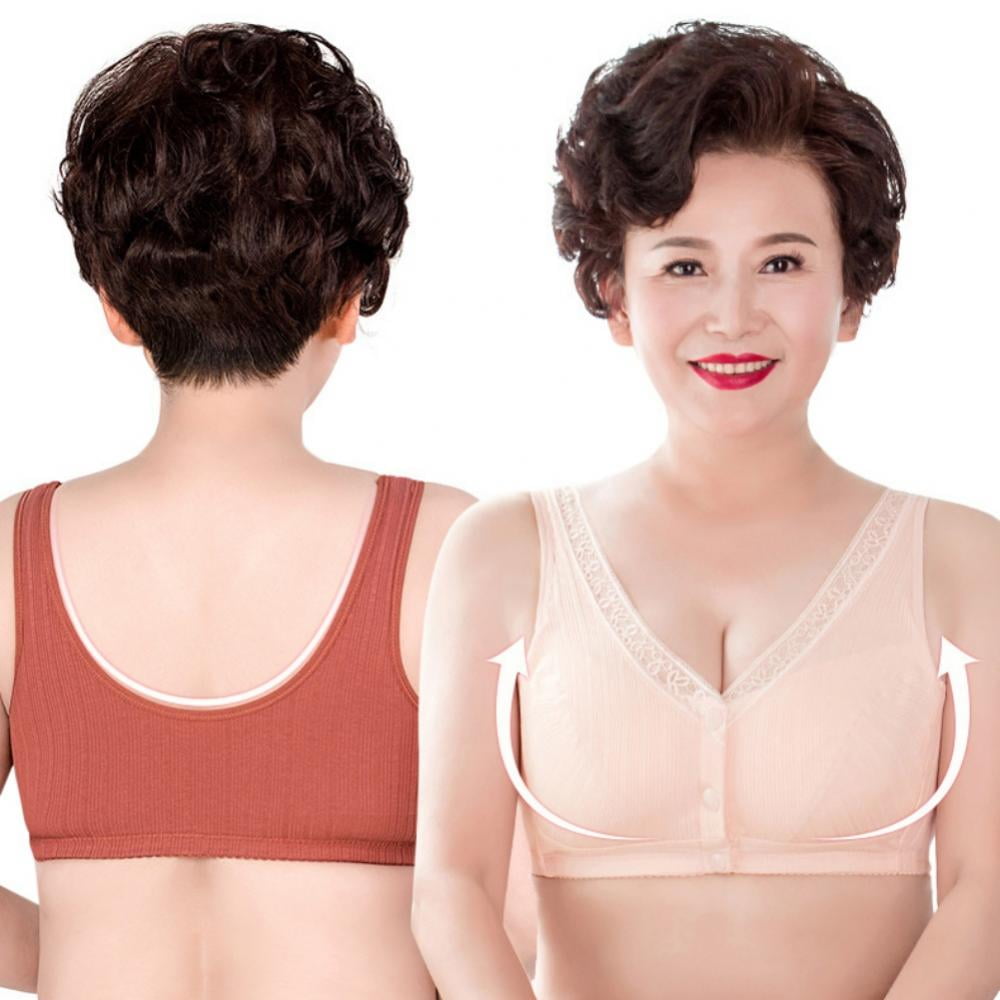 Middle-aged And Elderly Women Pure Cotton Front Closure Bras Thin Wireless  Full Coverage Sleep Bra Mother's Vest Bra (Color : Skin, Size : 36/80 (BC))  : : Fashion
