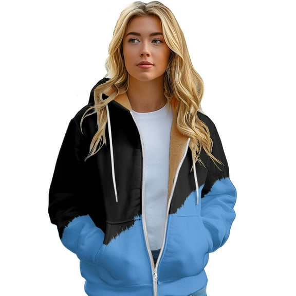 Winter Women's Colour Blocking Padded Hoodie Long warm zip jacket sizes XS-6XL