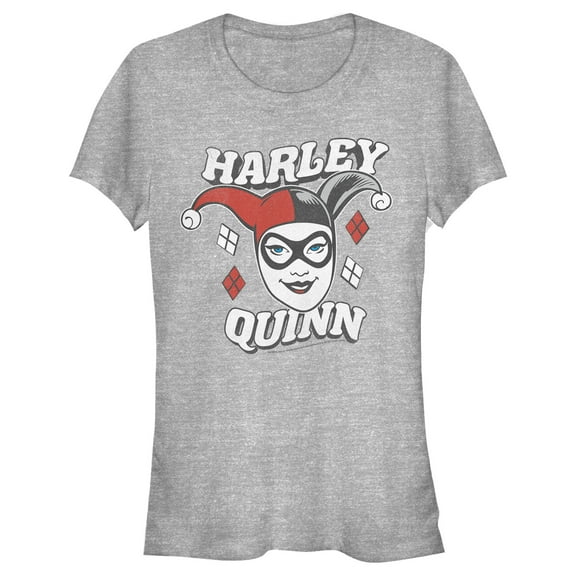 Junior's Batman Harley Quinn Smile Face Graphic Tee Athletic Heather Medium