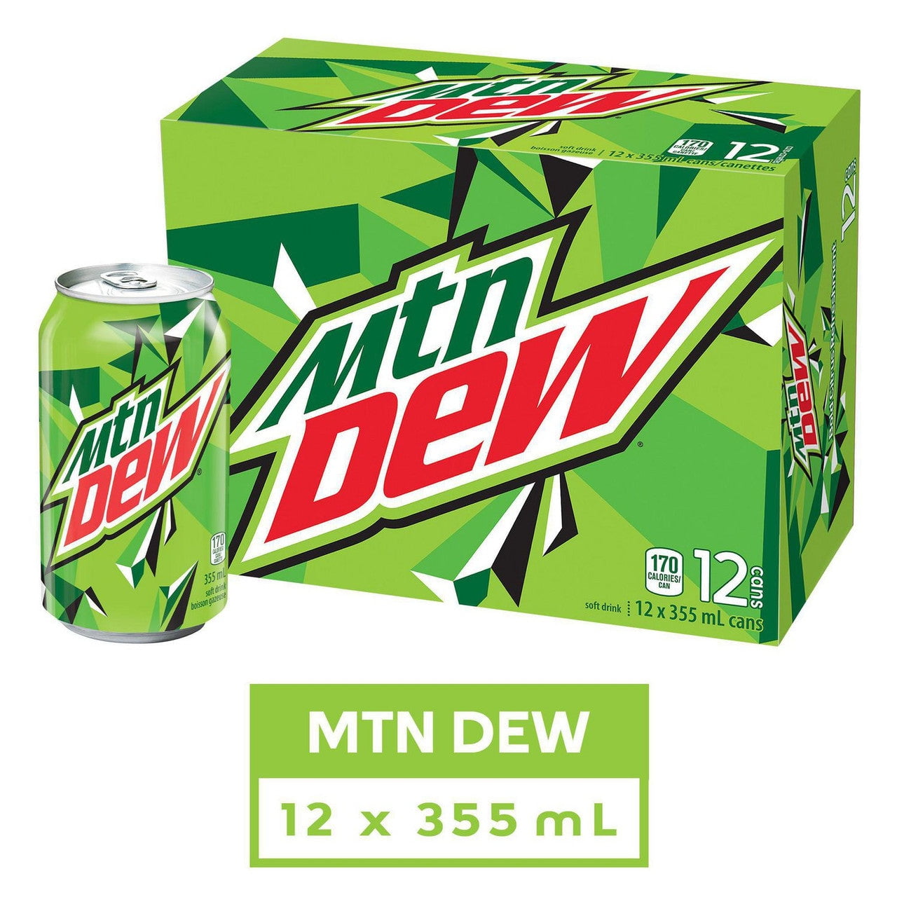 ソフトドリンク Mountain Dew 355ml Mountain Dew Soft Drink, 355mL/12 fl. oz., Cans, 12pk