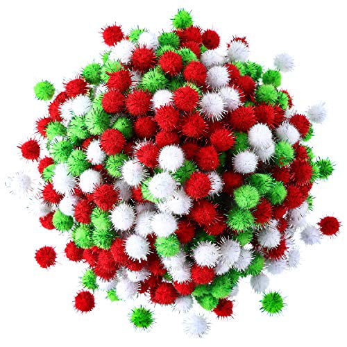 Hestya 500 0.5 Christmas Pompoms Glitter Pom Poms For Craft And Hobby Supplies (White, Light Green, Red) - Walmart.com