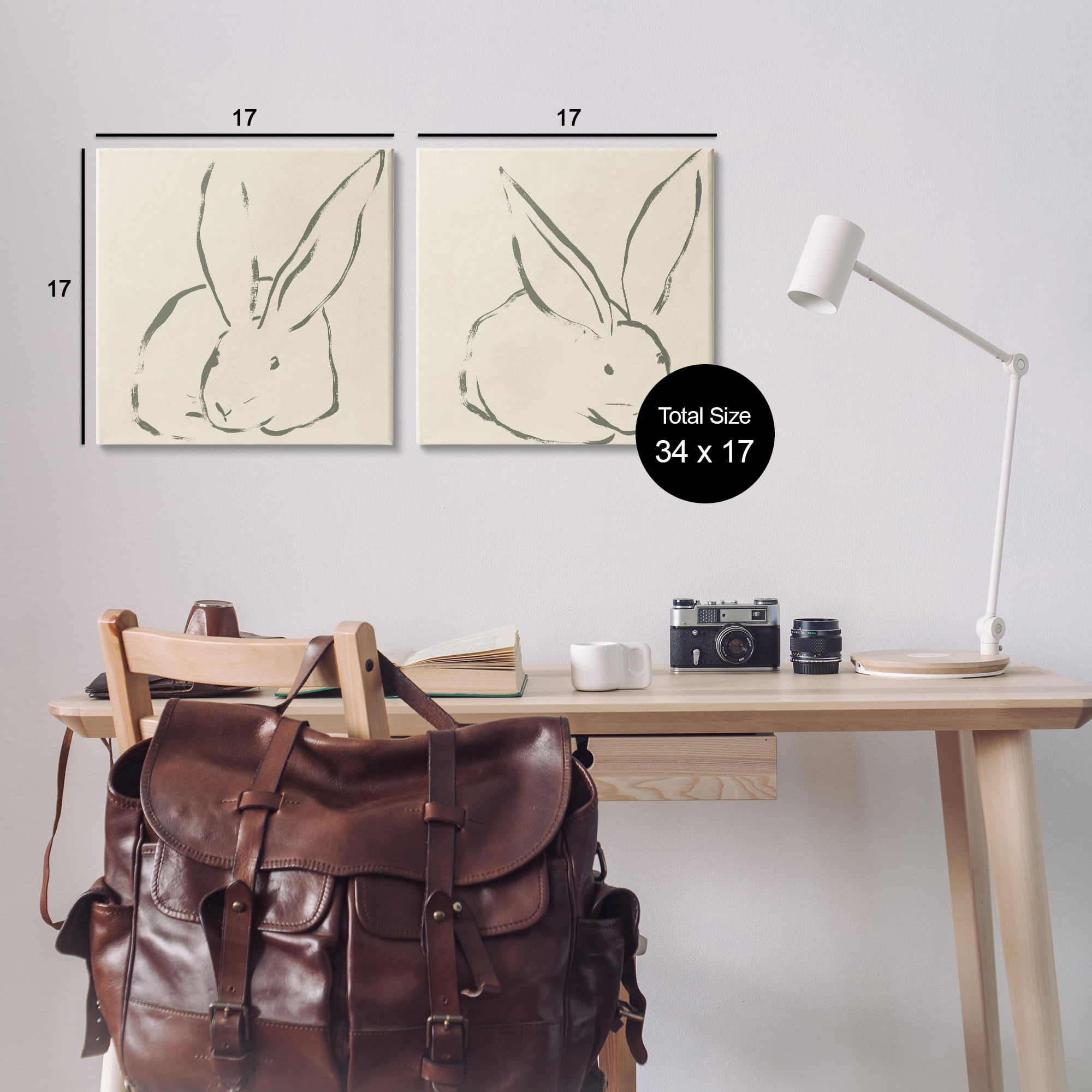Stupell Industries Minimalist Resting Rabbit Line Drawing Animals Drawing Wrapped Canvas Art Print Wall Art, 17 x 17, Set of 2