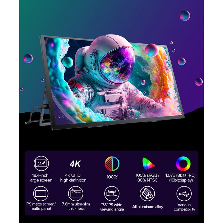 UPERFECT T118 Portable 4K 18.4 inch Monitor, HDMI & USB-Compatible