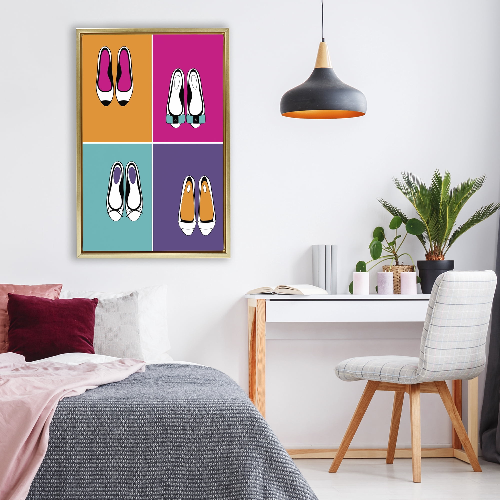 Stupell Industries Bold Pop Trendy Flats Gold Framed Floater Canvas Wall Art, design by Martina Pavlova