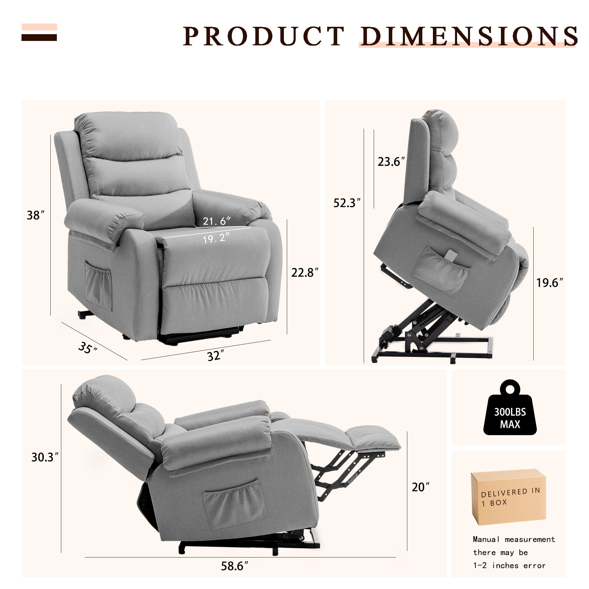 Korser Small Power Lift Recliner Chair for Elderly with Memory Function Linen for Living Room,Light Grey