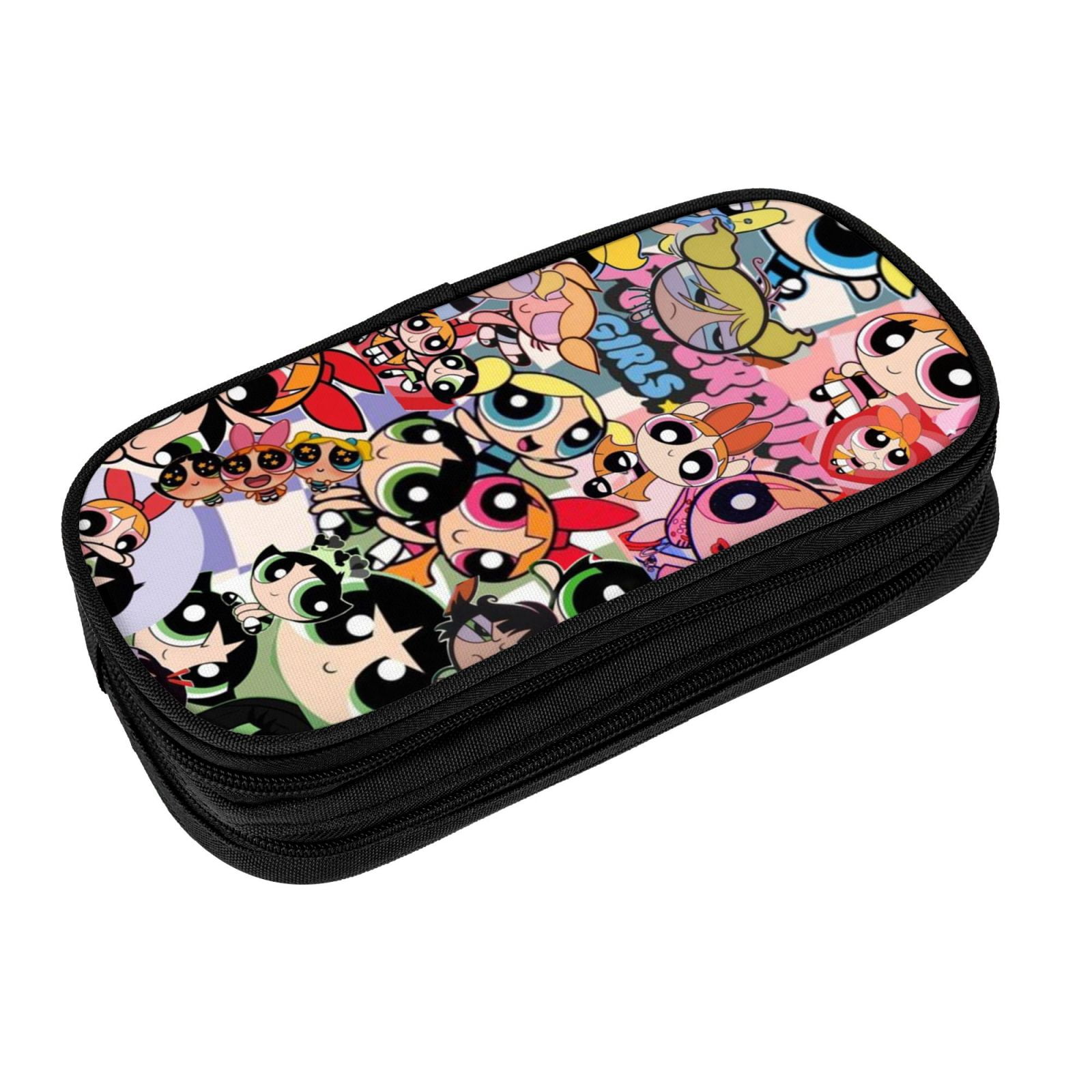 The Powerpuff Gi-rls Pencil Case Large Capacity Pencil Pouch Penbag Office Stationery Organizer Travel Makeup Bag Black