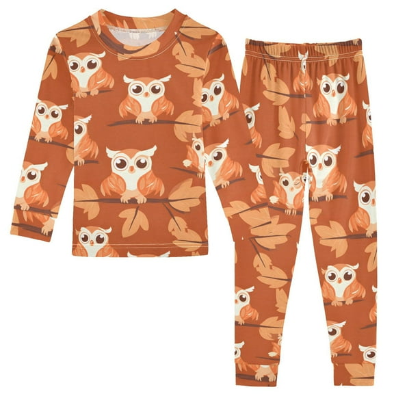 Orange Owl Branch Cotton Pajamas 2 Piece Set Sleepwear Soft and Comfortable Homewear Nightwear