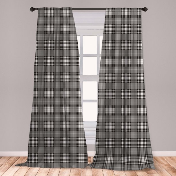Checkered Curtains 2 Panels Set, Old Fashioned Plaid Tartan in Dark