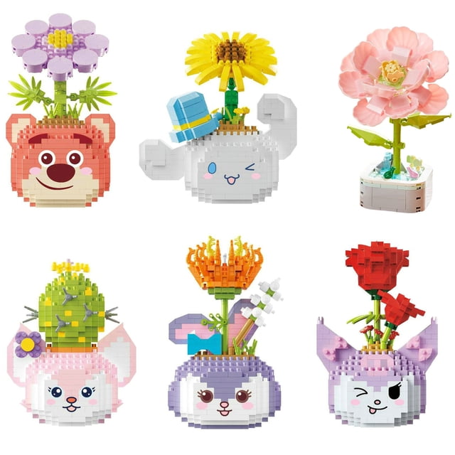 Ramo de rosas de orquídeas, hermoso bloque de flores suculentas, bloques de construcción en maceta, Kit romántico de montaje, juguete de construcción, regalo para niña