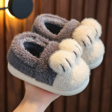 

Winter Slippers Toddler Flip Flop Fur Slides Indoor Shoes Warm Fluffy House Winter Cotton Parent-Child Slipper