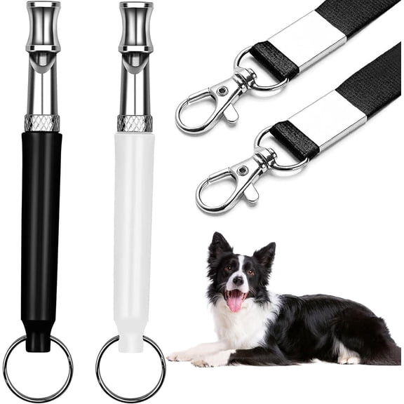 Dog Whistle, Dog Whistle to Stop Barking Neighbors Dog, Adjustable Ultrasonic Silent Dog Whistle, Professional Recall Dog Training Whistles, with Lanyard (2 Pack White Black)