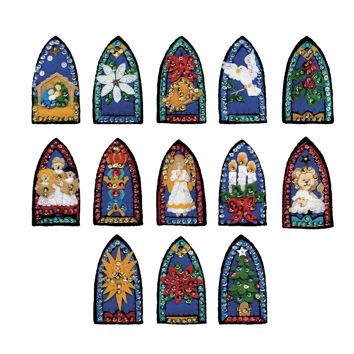 Design Works Felt Ornament Applique Kit 2"X3.5" Set Of 13Stained Glass