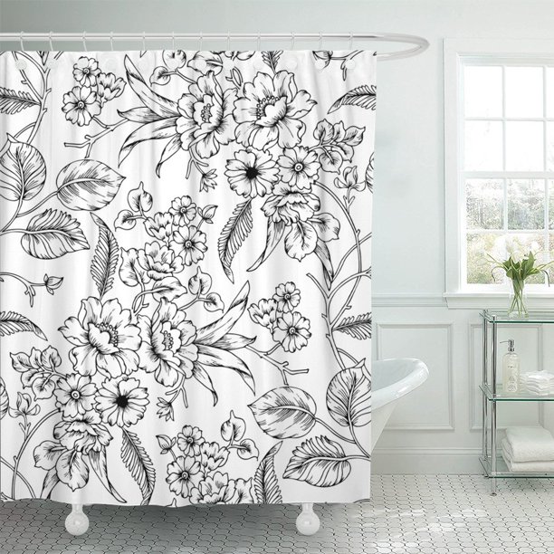 PKNMT Flower Black and White Floral Pattern Vintage Rose Plant