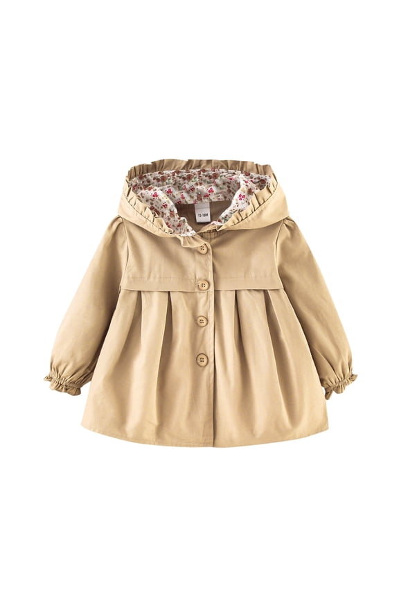 Toddler Jackets For Girls Casual Spring Fall Hooded Jackets Windbreaker Jacket Outwear Coat Baby Winter Coat Khaki 9 Months-12 Months