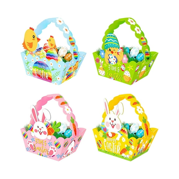 4Pack Easter Basket, Small Easter Baskets for Kids, Happy Easter Gift Baskets with Handles School Easter Day Party Favor Bunny Party Decoration(7.8"x4.7")