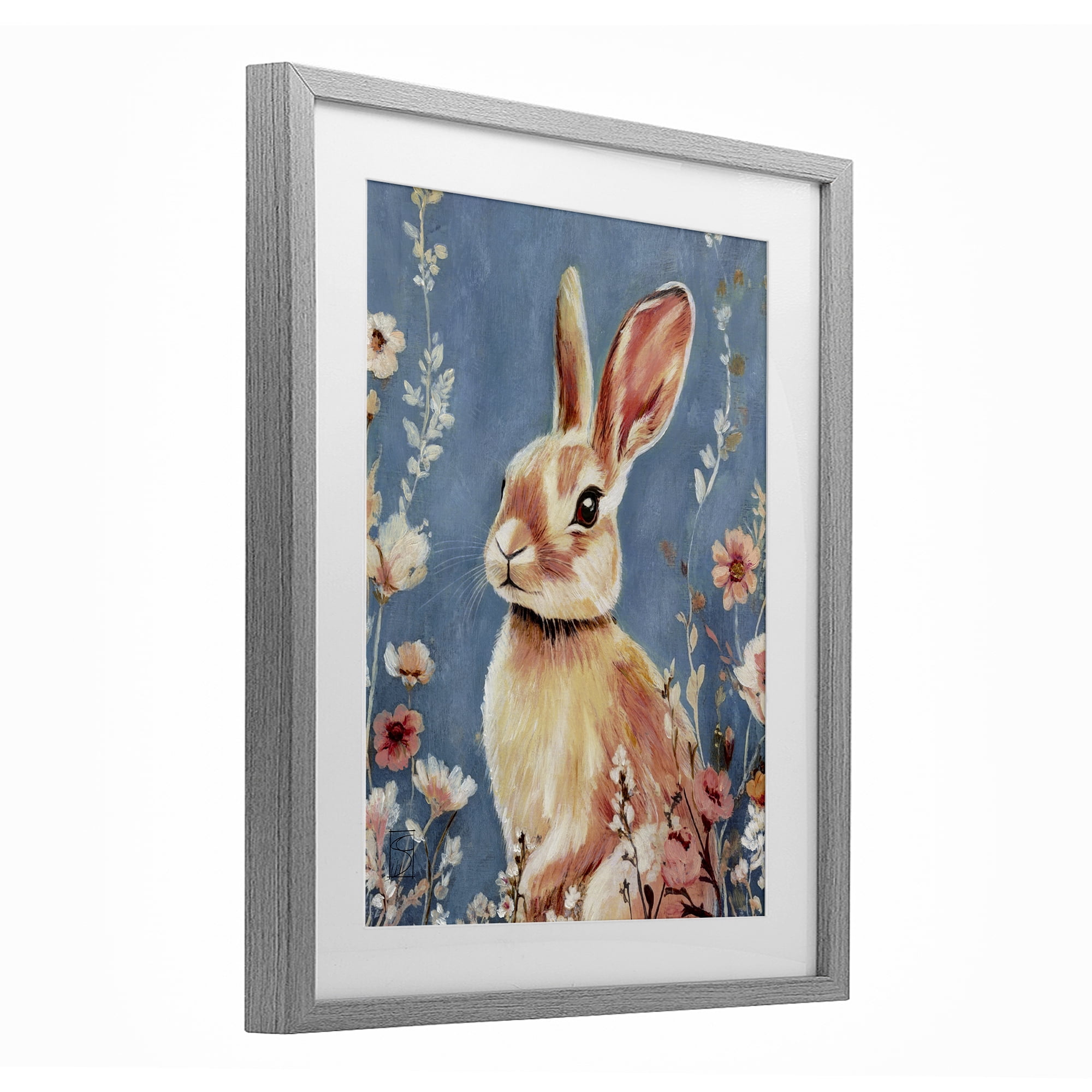 Stupell Industries Whimsical Rabbit on Blue Gray Framed Print Under Glass, design by Sara Culpepper