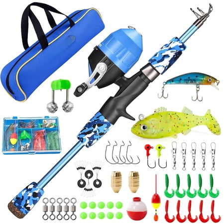 Fishing Pole Pink Portable Telescopic Rod And Reel Combo Kit - With Spincast Tackle Box For