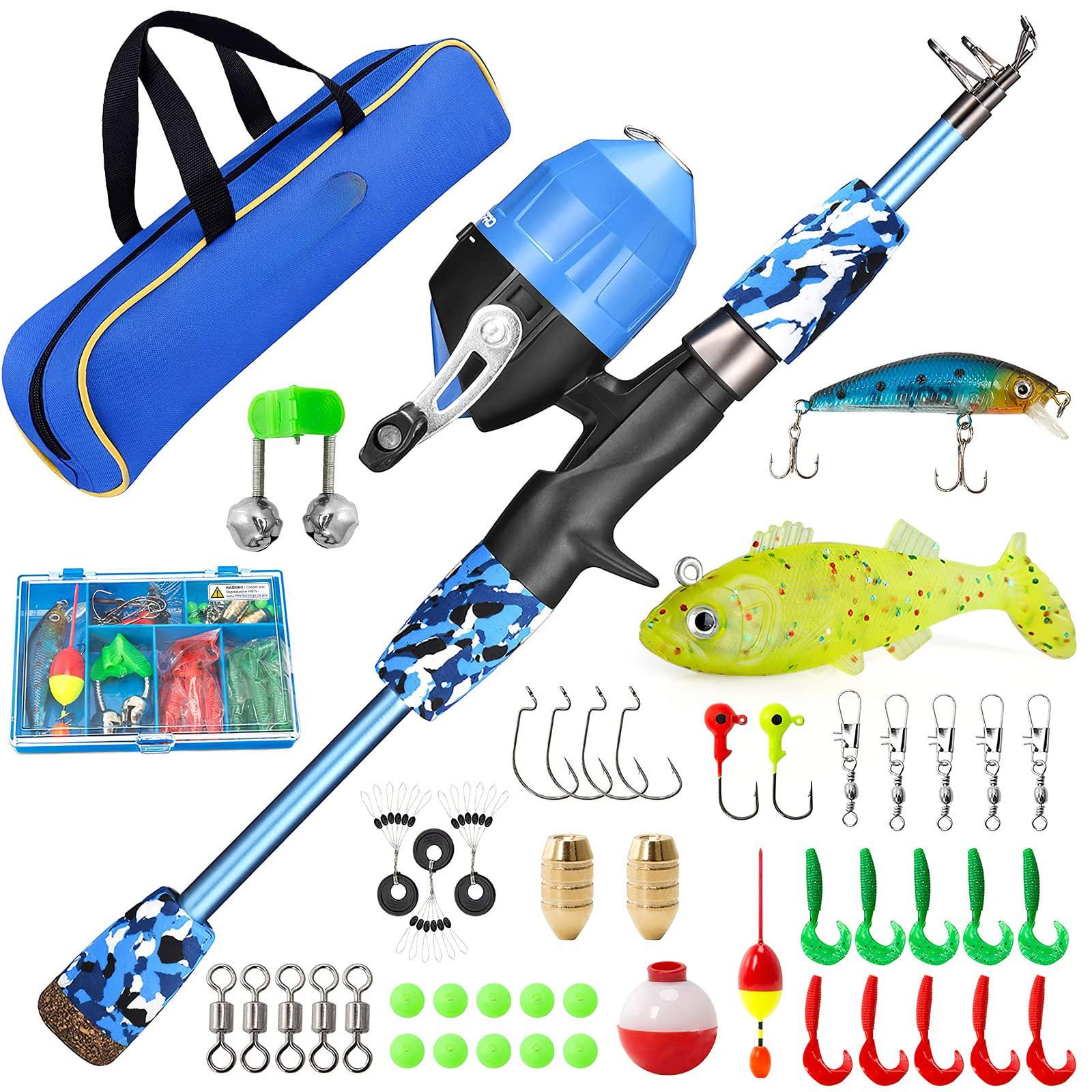 Fishing Pole Pink Portable Telescopic Rod And Reel Combo Kit – With Spincast Tackle Box For