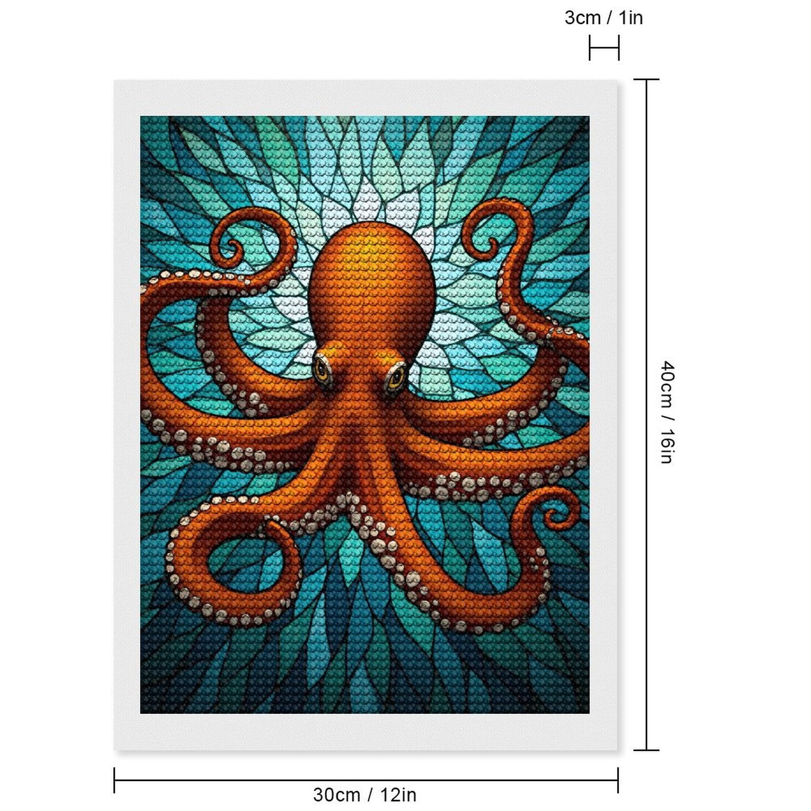 Diamond Art Kit for Adults, Orange Octopus Blue Mosaic Ocean Diamond Painting for Adults Beginners, 5D DIY Diamond Art Painting Kits, Colorful Diamond Painting Craft for Home Decor 12x16