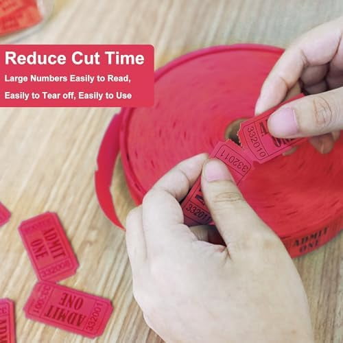 Quivanta 2000 Red Raffle Tickets with Perforations and Consecutive Numbers,Single Ticket Roll for Events, Carnivals, Door Prizes & Drinks