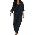 thumbnail image 2 of LEBONYARD Women's Long Sleeve Jumpsuit - Ankle-Length Pants,Women's Spring and V-Neck Solid Color Sleeve Pocket Belt Button Cargo Jumpsuit Black XXXL, 2 of 8