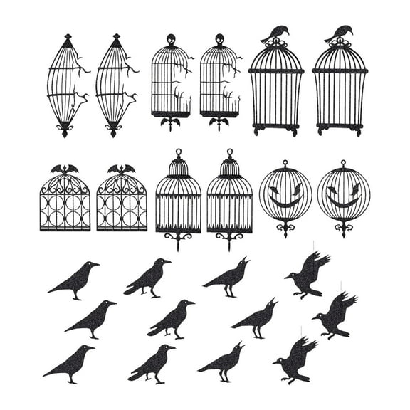 24pcs Black Crow Cutouts Halloween Decor Handmade Cardboard Hanging Raven for Gothic Birthday Parties