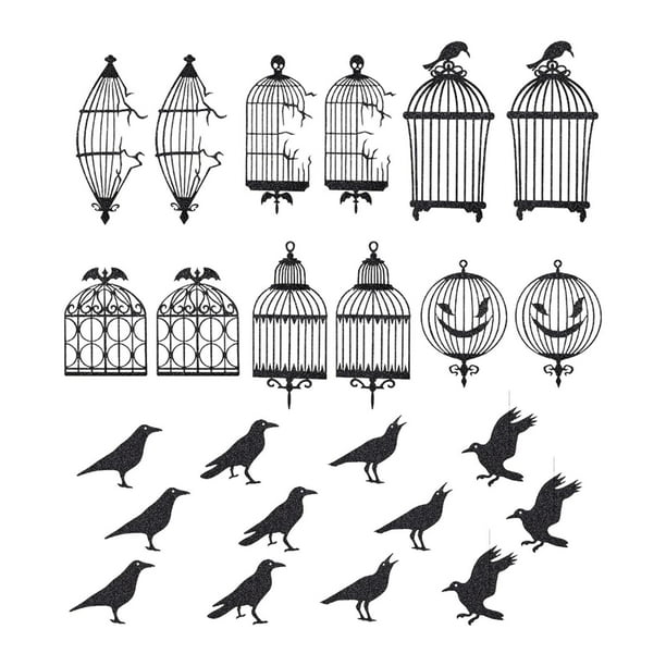24 decoraciones de negro para Halloween, suministros para de fiesta, disfraces de terror, decoración colgante de Halloween, decoración de