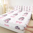 thumbnail image 4 of Manfei Kawaii Penguin Bed Sheets,3D Cartoon Bowknot Print Full Size Sheets,4 Pieces,1 Flat Sheet,1 Fitted Sheet and 2 Pillowcases, 4 of 6