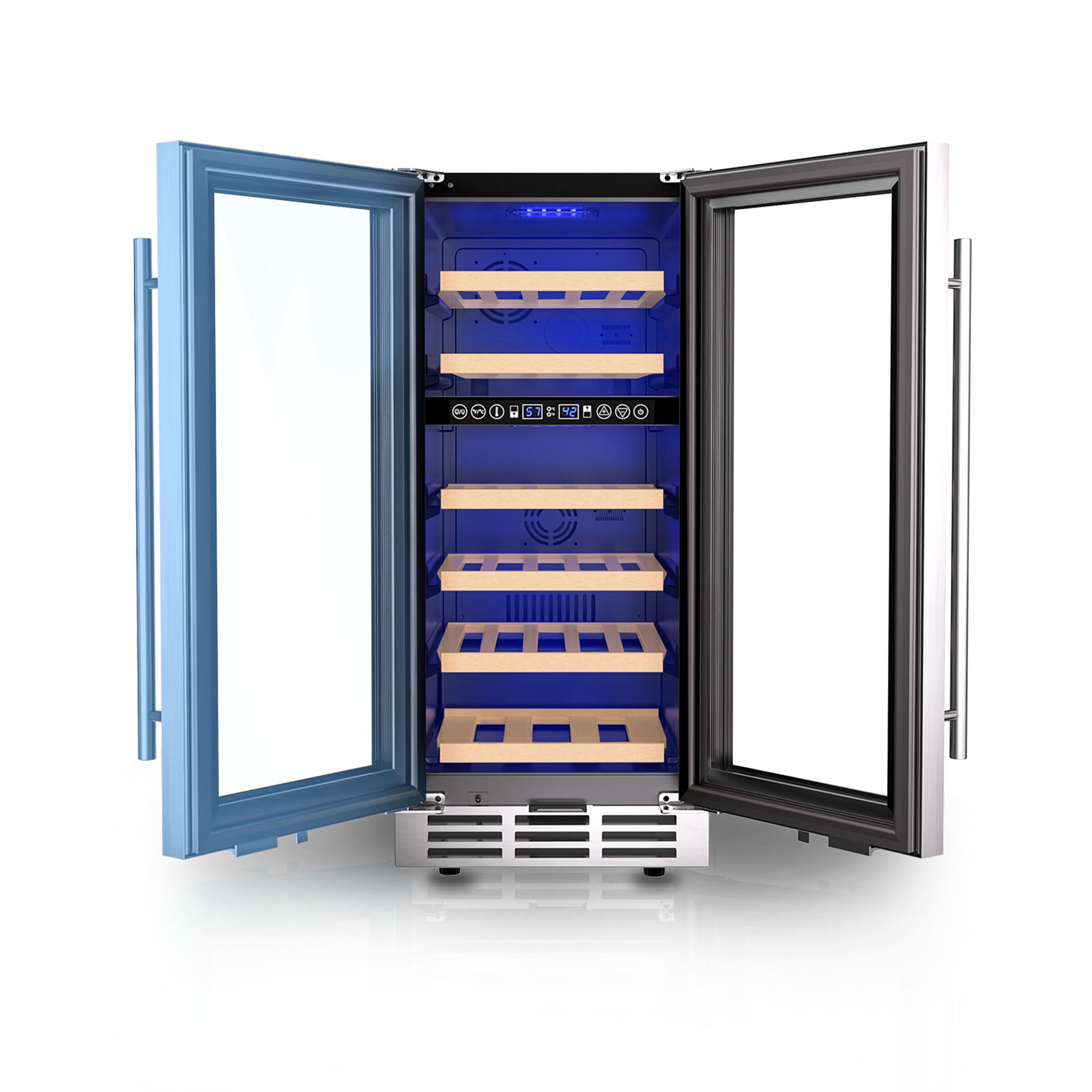 Simzlife 15" Wine Cooler, 30 Bottles Dual Zone Wine Chiller with Digital Temperature Control, Low Noise, Double-Layer Glass Door.