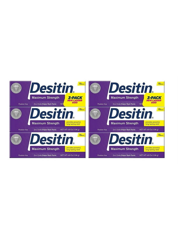 Desitin Maximum Strength Paste Diaper Rash Cream Hypoallergenic 1oz, 6-Pack