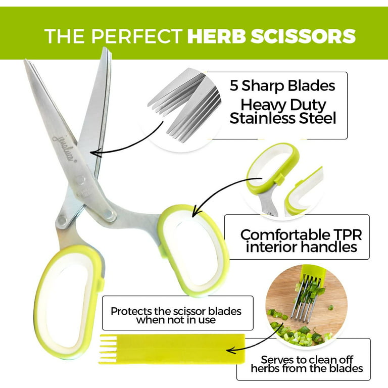 Jenaluca Herb Scissors with 5 Blades and Cover - Cool Kitchen Gadgets