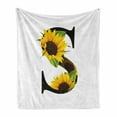 thumbnail image 1 of Letter S Soft Flannel Fleece Throw Blanket, Flora Elements Sunflowers on Dark Colored Abstract Art Print, Cozy Plush for Indoor and Outdoor Use, 50" x 70", Yellow Green Black, by Ambesonne, 1 of 6