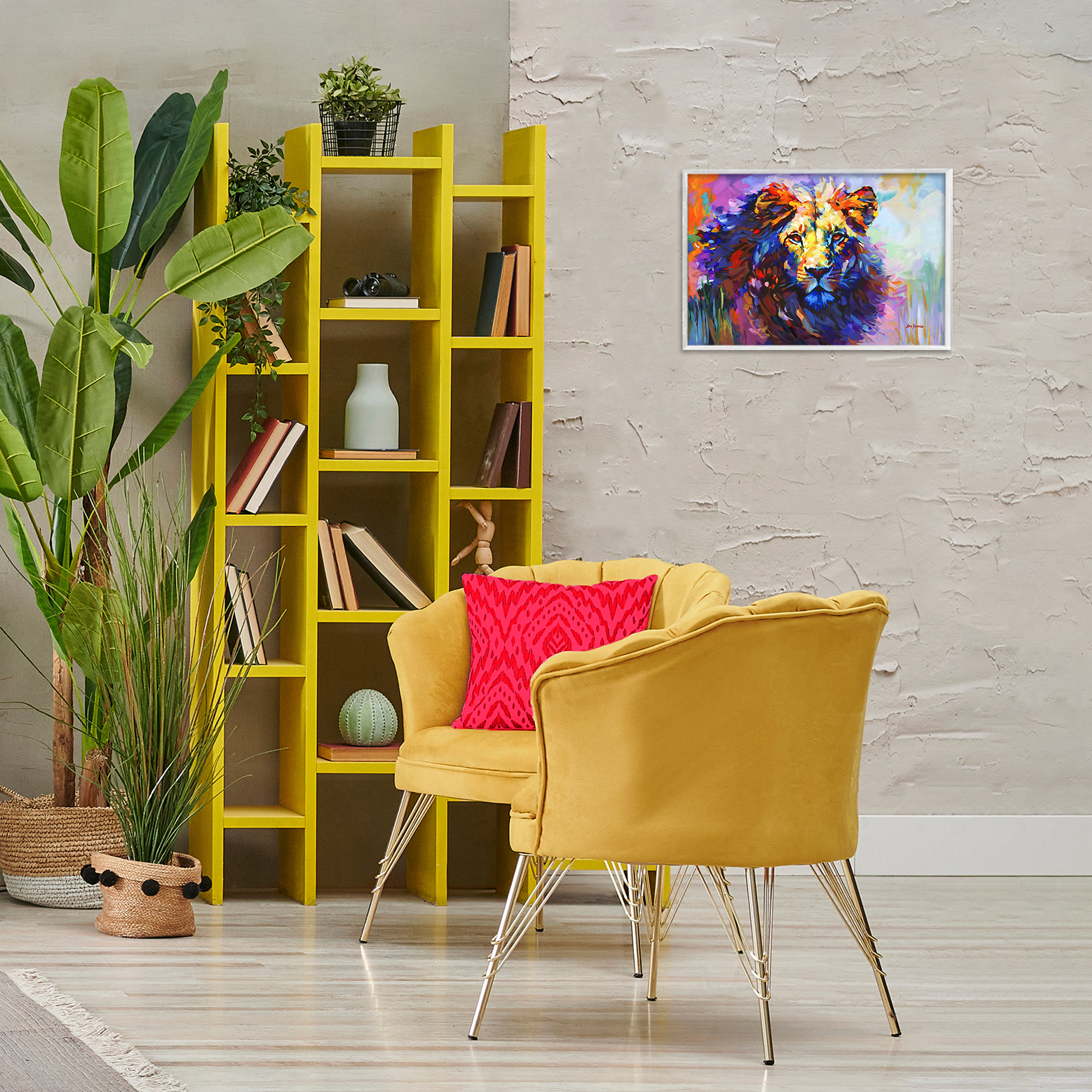 Stupell Industries Paint Strokes Lion Animals & Insects Painting White Framed Art Print Wall Art, 18 x 12