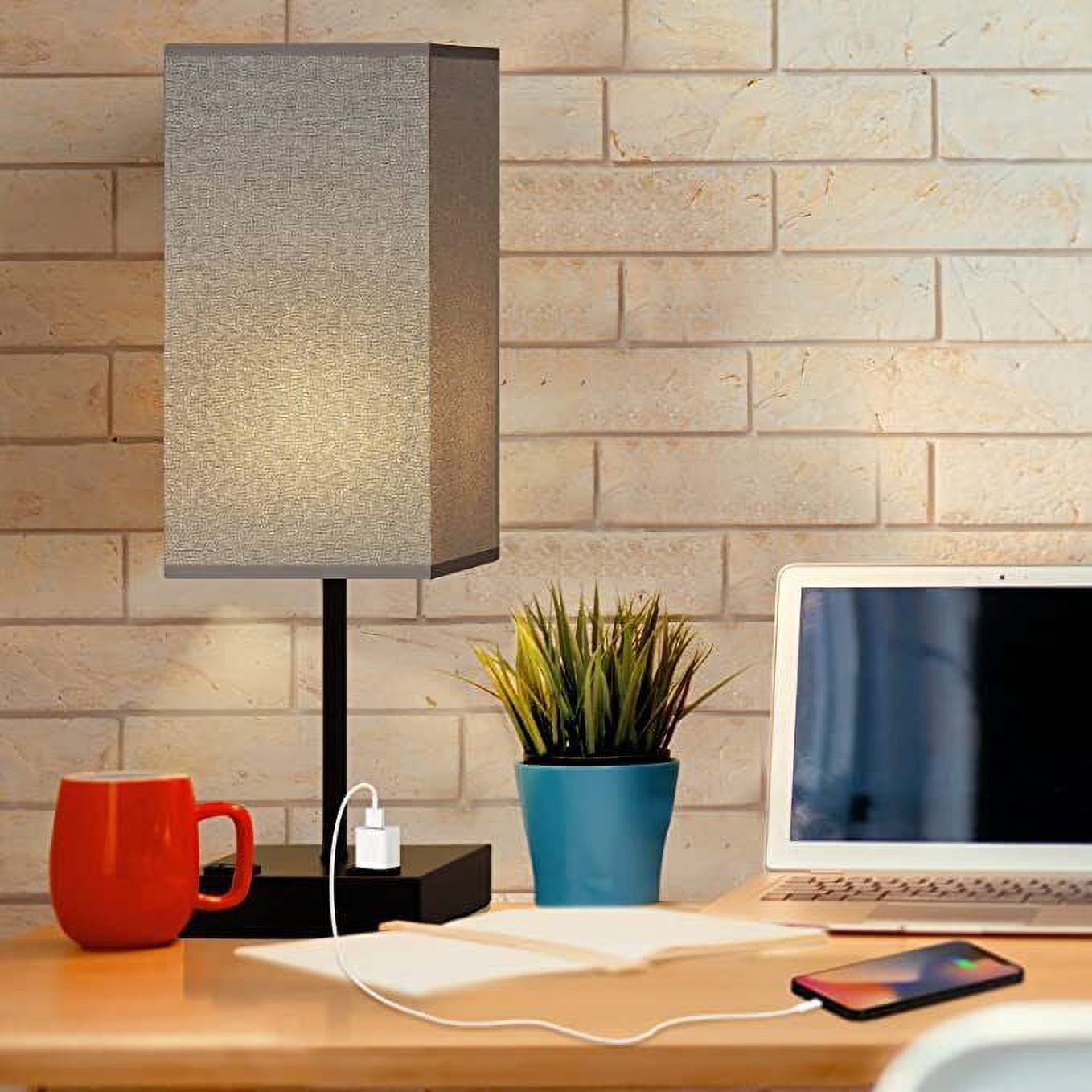 Grey Nightstand Lamps Set of 2 Touch Control Bedside Lamps with Dual AC Outlets