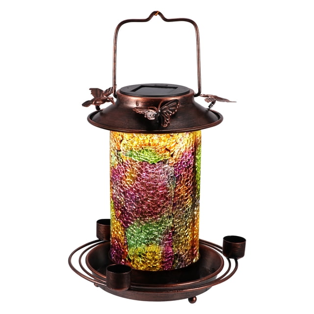 Comedero De Pájaros Con Energía Solar Comedero De Pájaros Retro Con Iluminación Led De Colores Pájaros Colgante Linterna De Jardín Para Jardines Parque Patio Balcón Methold HA017941-00