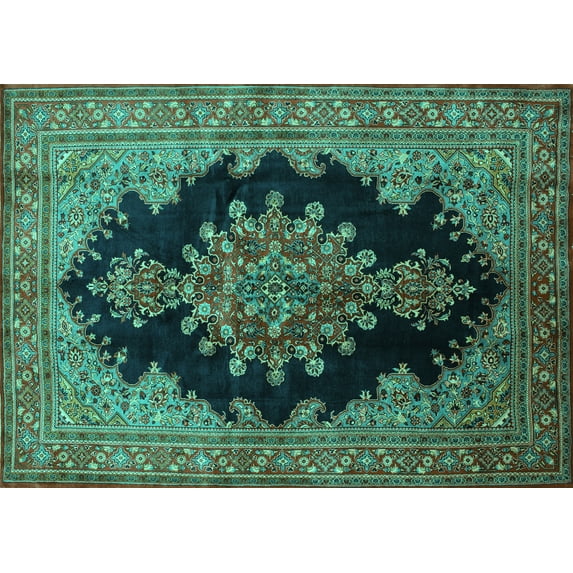 Ahgly Company Indoor Rectangle Medallion Turquoise Blue Traditional Area Rugs, 7' x 10'
