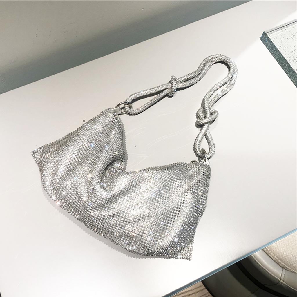 HeroNeo Elegant Shining for Rhinestone Clutch Purses Chain Strap Shoulder Bag Hobo Bags Chic Alexander Underarm Bag Top Zipper
