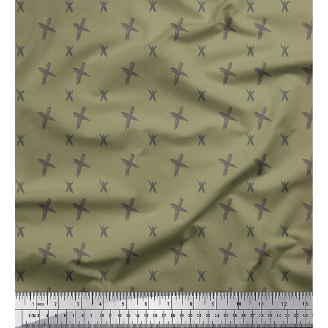 Soimoi Green Rayon Fabric Cross & Geometric Printed Craft Fabric by the Yard 42 Inch Wide
