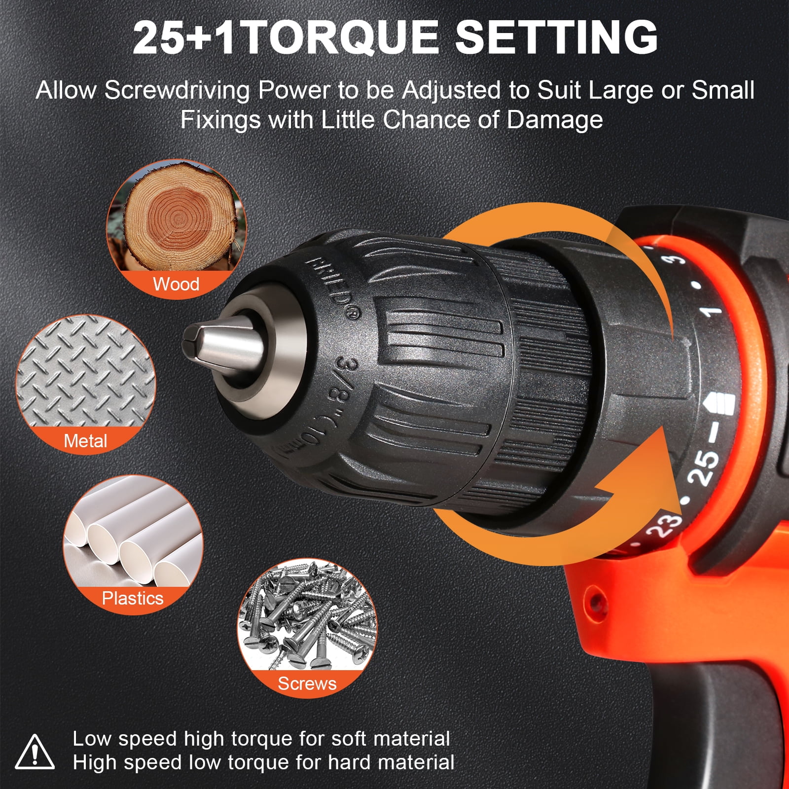 20v Drill Driver Set,Cordless Drill with Battery and Charger,LED Tools Kit,25+1 Torque Setting and 43pcs Bits