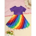 thumbnail image 3 of MORTTIC Toddler Girls' Vibrant Rainbow Striped Dress with Flutter Trim Summer Short Sleeve Round Neck Casual Dress Perfect for Parties & Gifts, 3 of 7