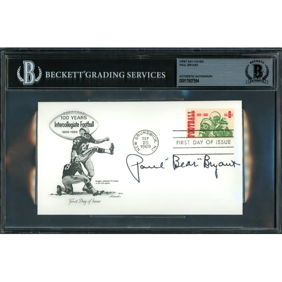 Paul Bear Bryant Autographed 1969 First Day Cover Alabama Crimson Tide Beckett BAS #17607594