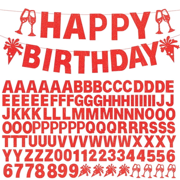 Kit de Banner DIY Feliz Cumpleaños con 129 Piezas y Brillo Rojo MFLUEEWR