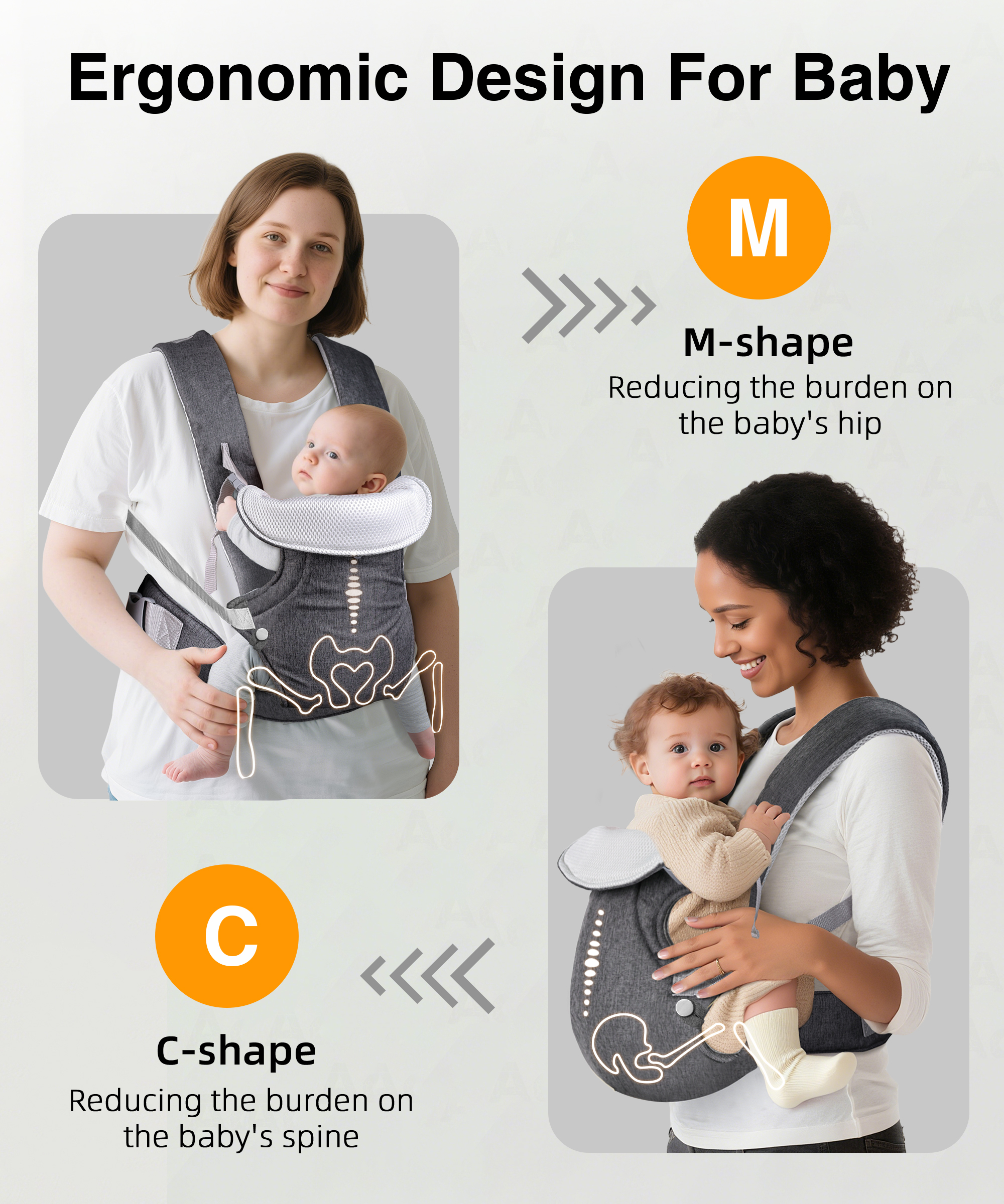 RUPOUN 4-Position Convertible Baby Carrier, Gray photo 8