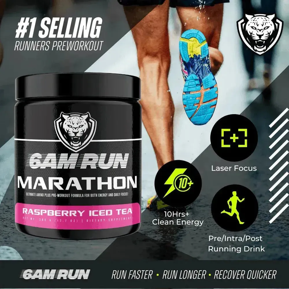 6AM Run Marathon | Running Supplements for Endurance & Stamina | Amino Energy with BCAAs for a Clean Pre Running Fuel | No Jitters | Marathon Essentials | Peach Mango | 40 Servings