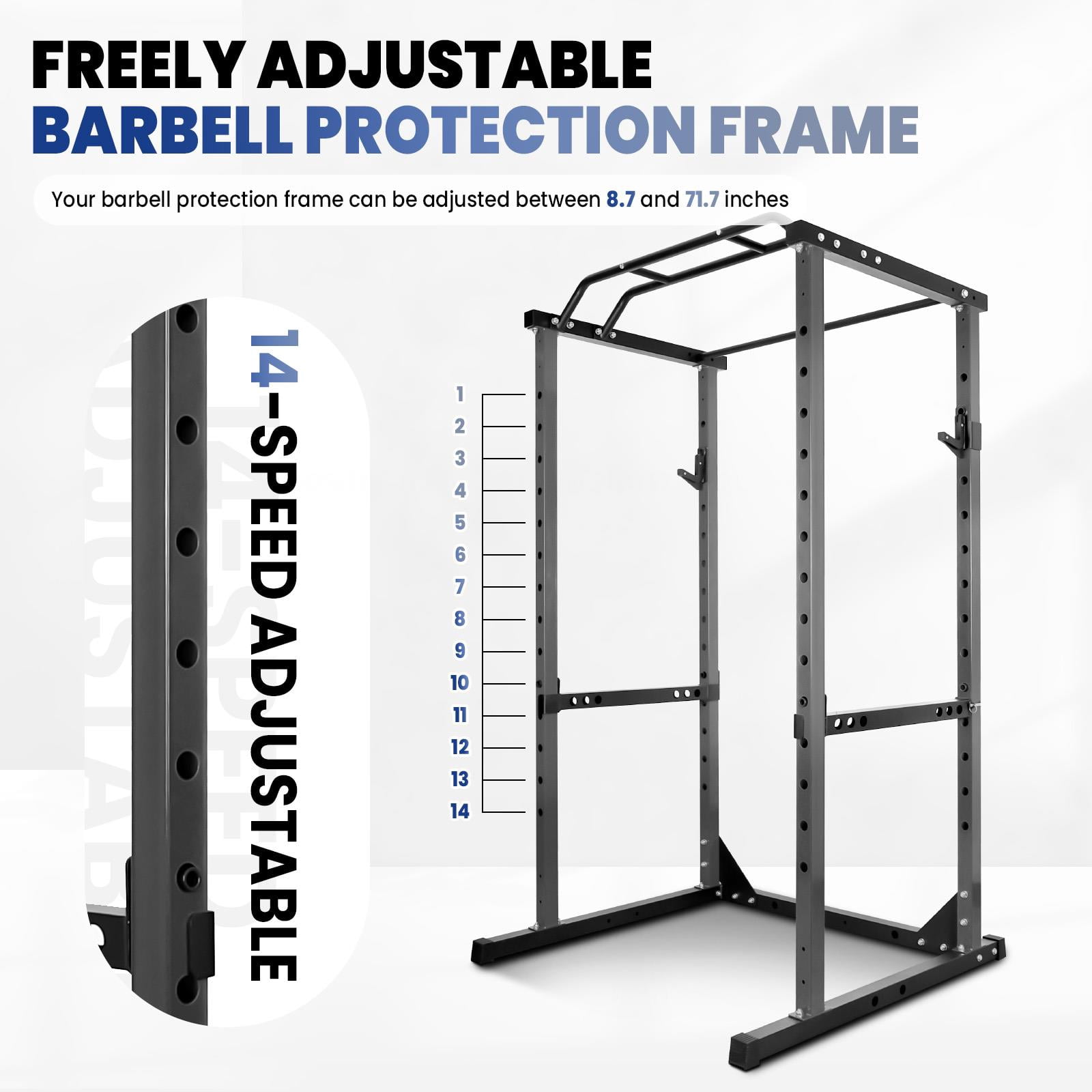 Heavy Duty Squat Rack, Power Cage with Barbell Protection Frame, Space Saving Weight Rack, Pull Up Bar for Garage Gym & Home Strength Training