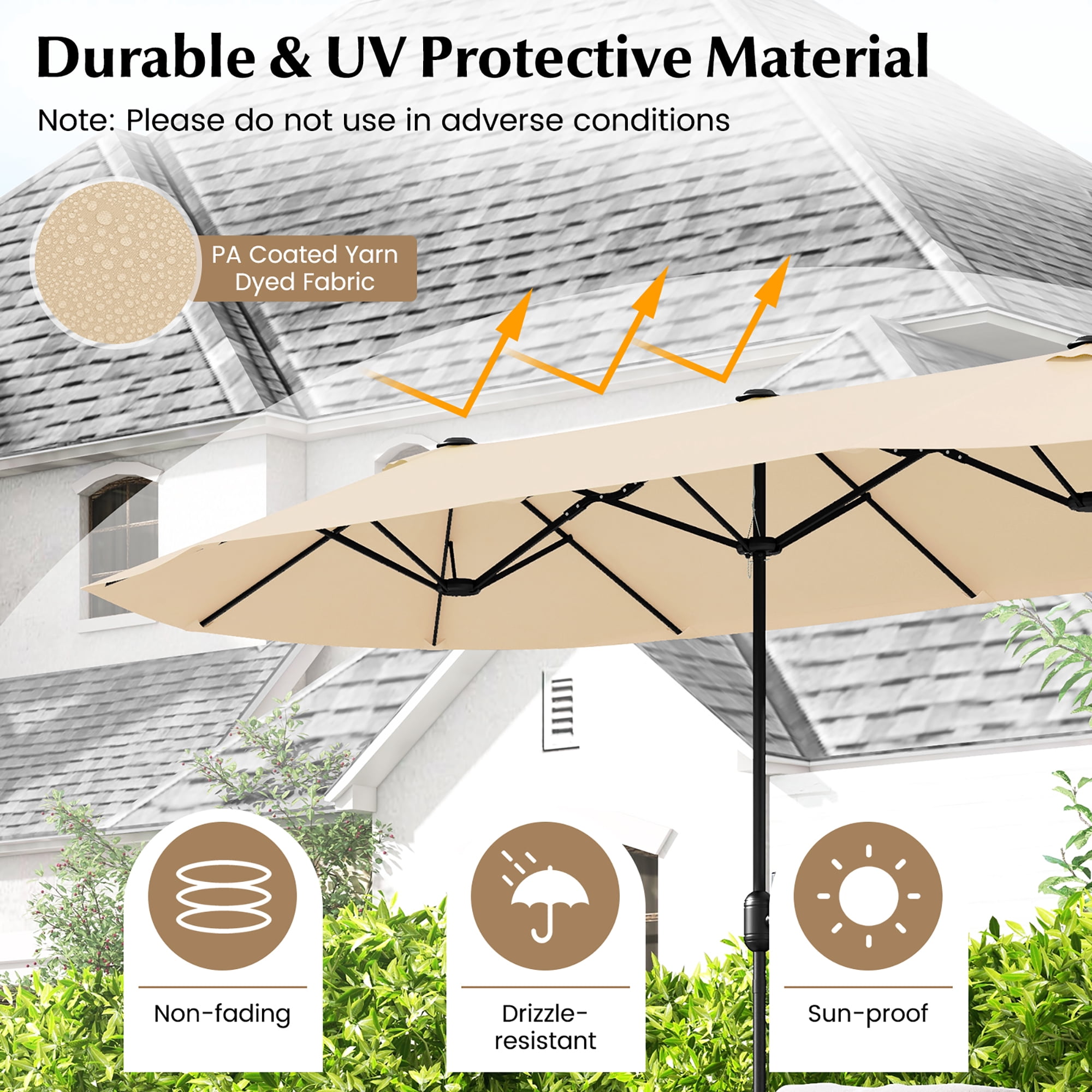 Gymax 13FT Double-sided Patio Umbrella w/ Crank Handle Umbrella Base Safety Lock Beige