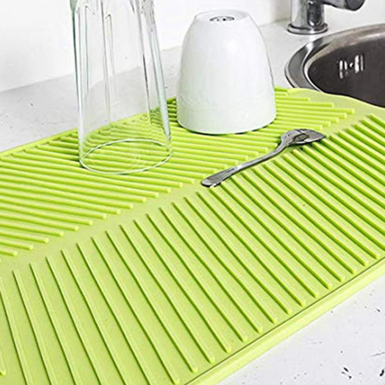 Silic Dish Drying Mat 39x25cm Large Drainer Mat Protection Heat Resistant  Counter Top Sink Non Slip Dish Draining Mat Green 