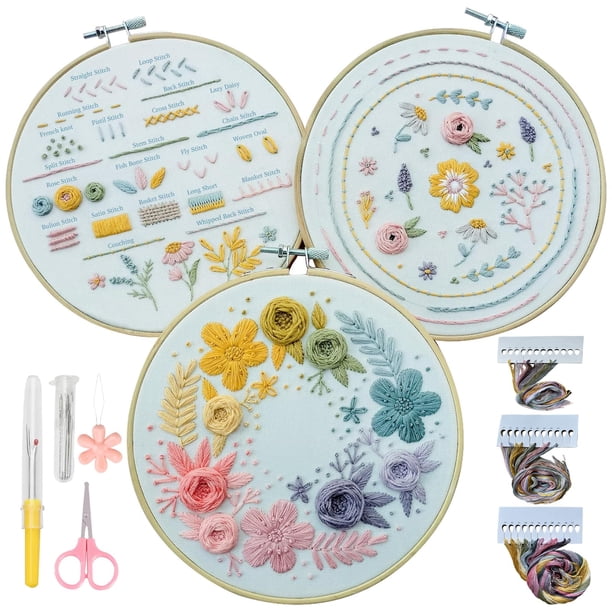 Kit de bordado Samesuit para principiantes, paquete de 3, con 22 puntos