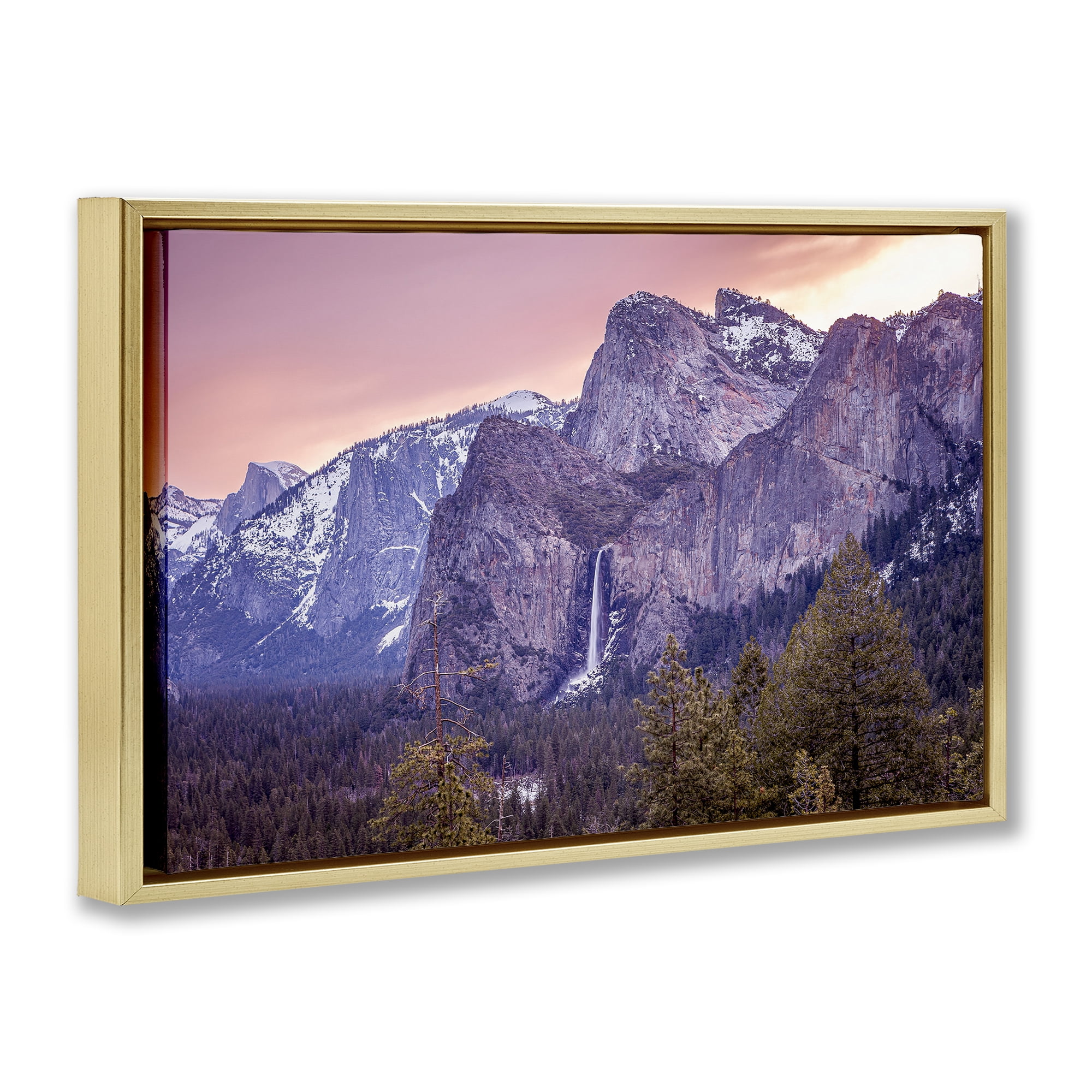 Stupell Industries Majestic Mountain Waterfall Sunset Gold Framed Floater Canvas Wall Art, design by Shelley Carlisle