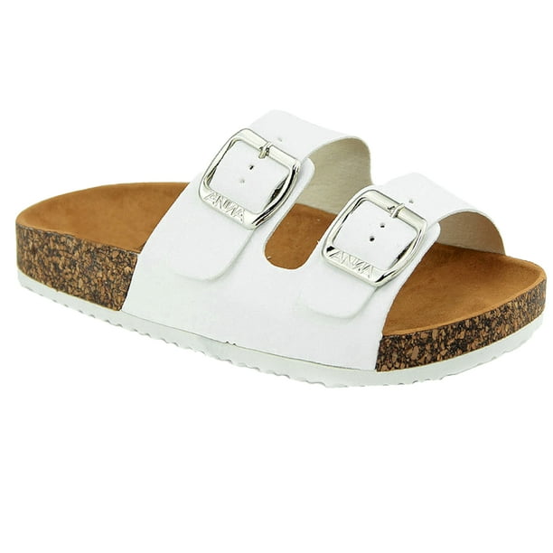 SNJ NEW Kids Girl Open Toe Solid Double Strap Cork Sole Slide Sandal